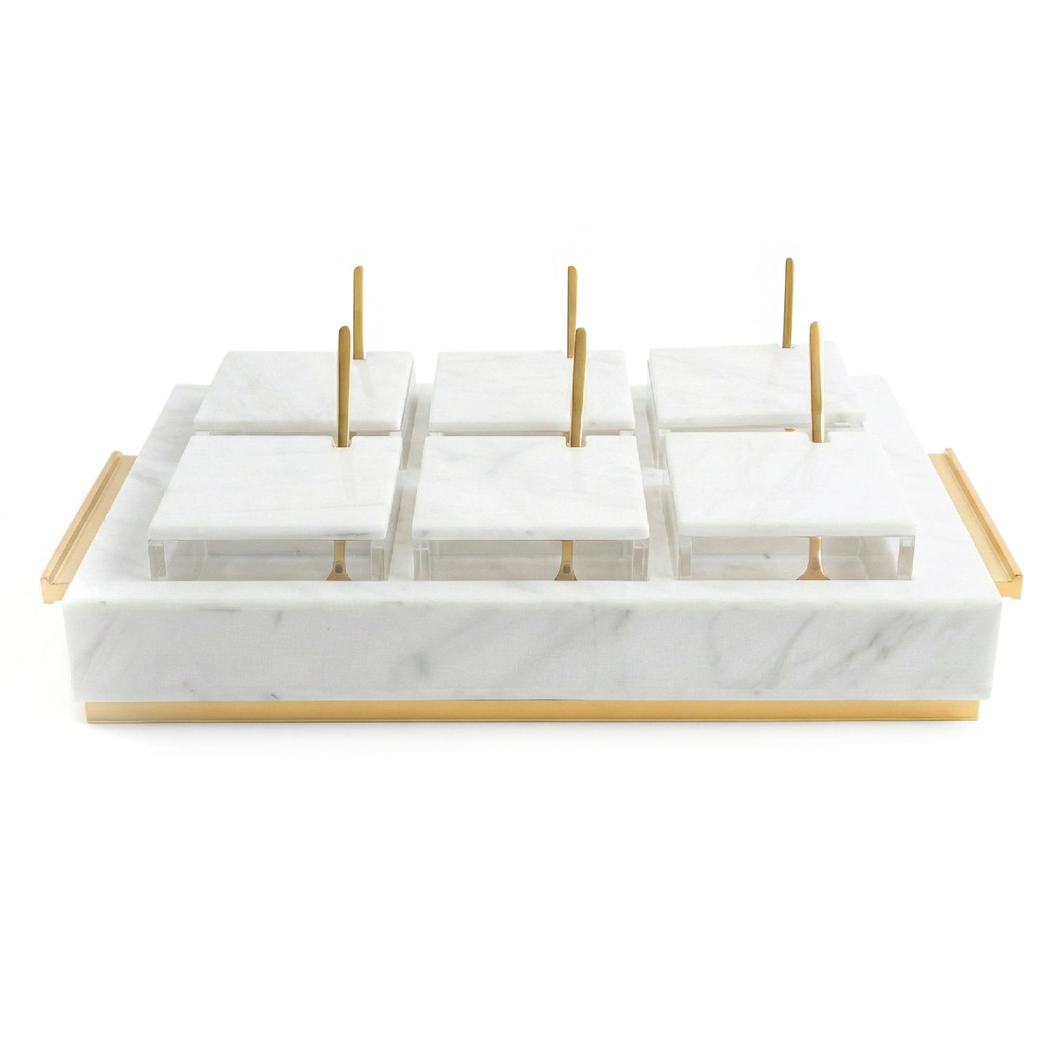 6 Dip Bowl Set — White Marble — Gold — lucite Judaica decor | Judaica Square Lakewood