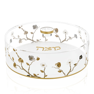 Ornate Garden Round Matzah Box — Pesach — Dimensions: 13.75" x 13.75" x 5.5"