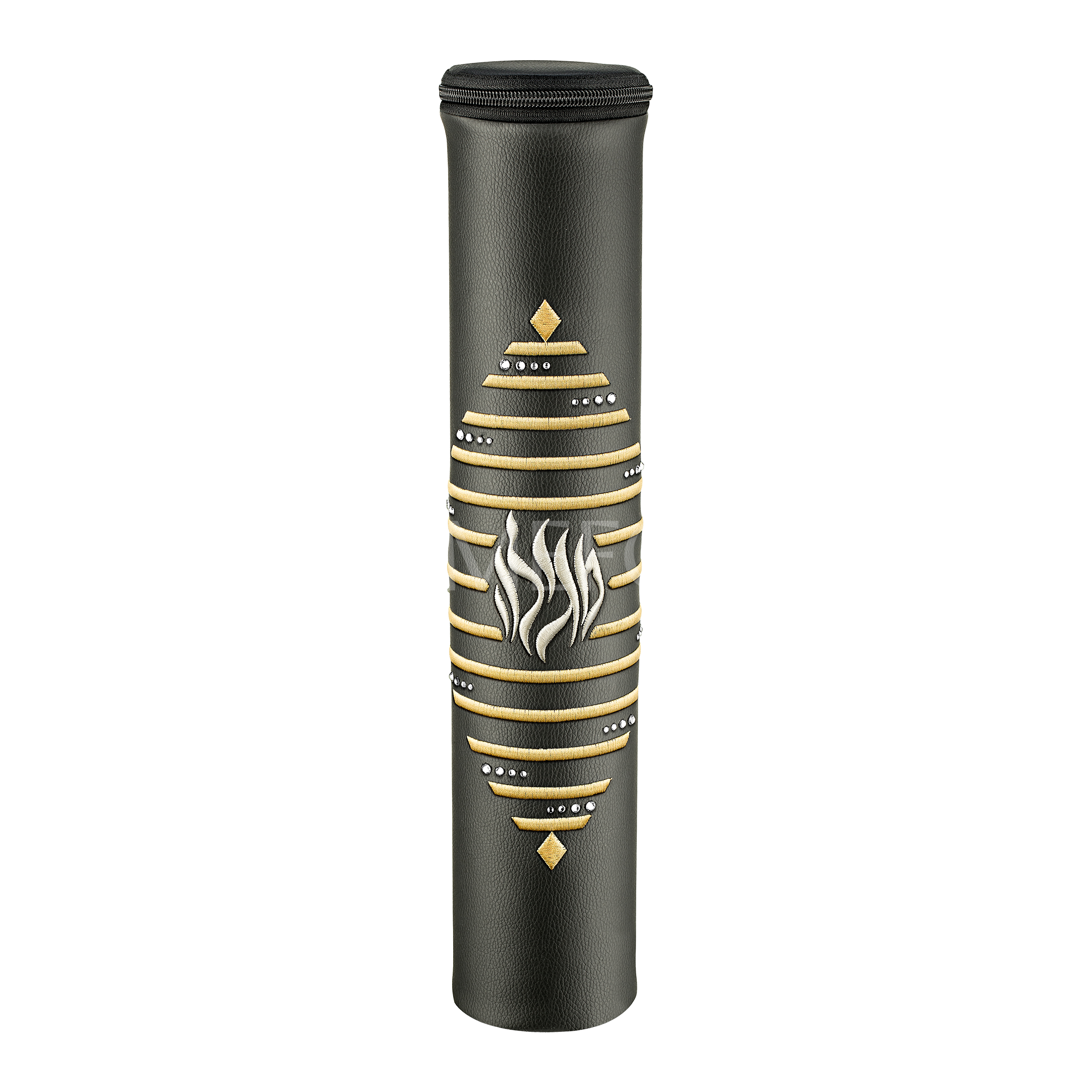 Black Leather Megillah Holder, with Gold Embroidery - Megillah Cases