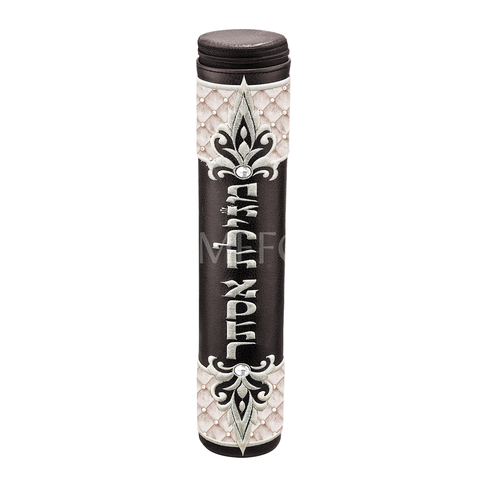 Black Megillah Holder, White Quilted Velvet and Silver Embroidery - Megillah Cases