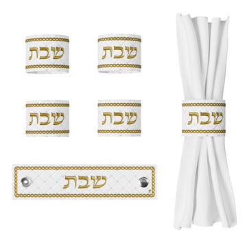 Woven Leather Shabbos Napkin Rings — Leatherite — Metal Clasp for Secure Fastening