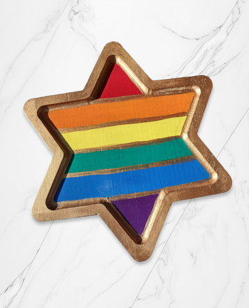 Rainbow Star of David tray — six-pointed hand-painted hardwood serving tray | Judaica Square Lakewood