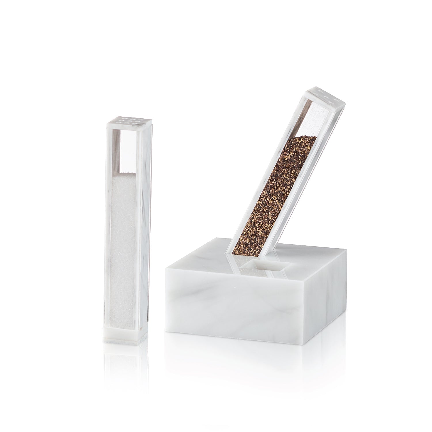 X Salt and Pepper Set — White Marble Lucite — lucite Judaica decor | Judaica Square Lakewood