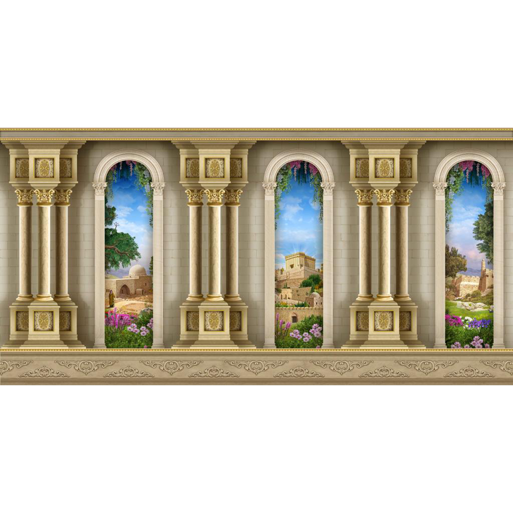 Sukkah Curtain, Mekomos Hakdoshim מקומות הקדושים-Per Foot - Judaica Posters & Murals