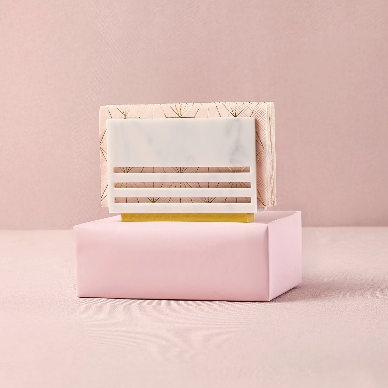 Triple Line Napkin Holder — White Marble — lucite Judaica decor | Judaica Square Lakewood