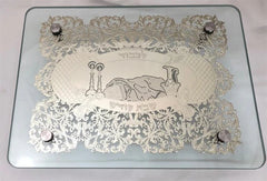 Challah Board: 24K Plate Lucite With Gold Art Tempered Glass