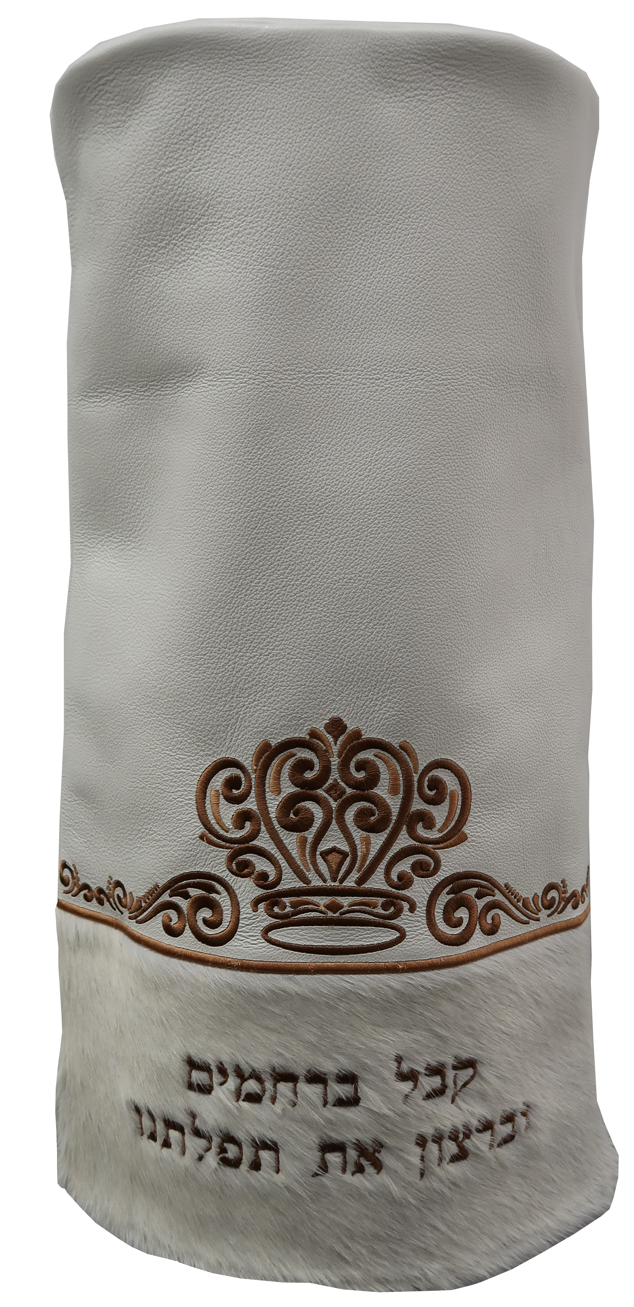 Prestige Velvet Torah Mantel — Crown Design, Prestige Collection (TM265-WH)