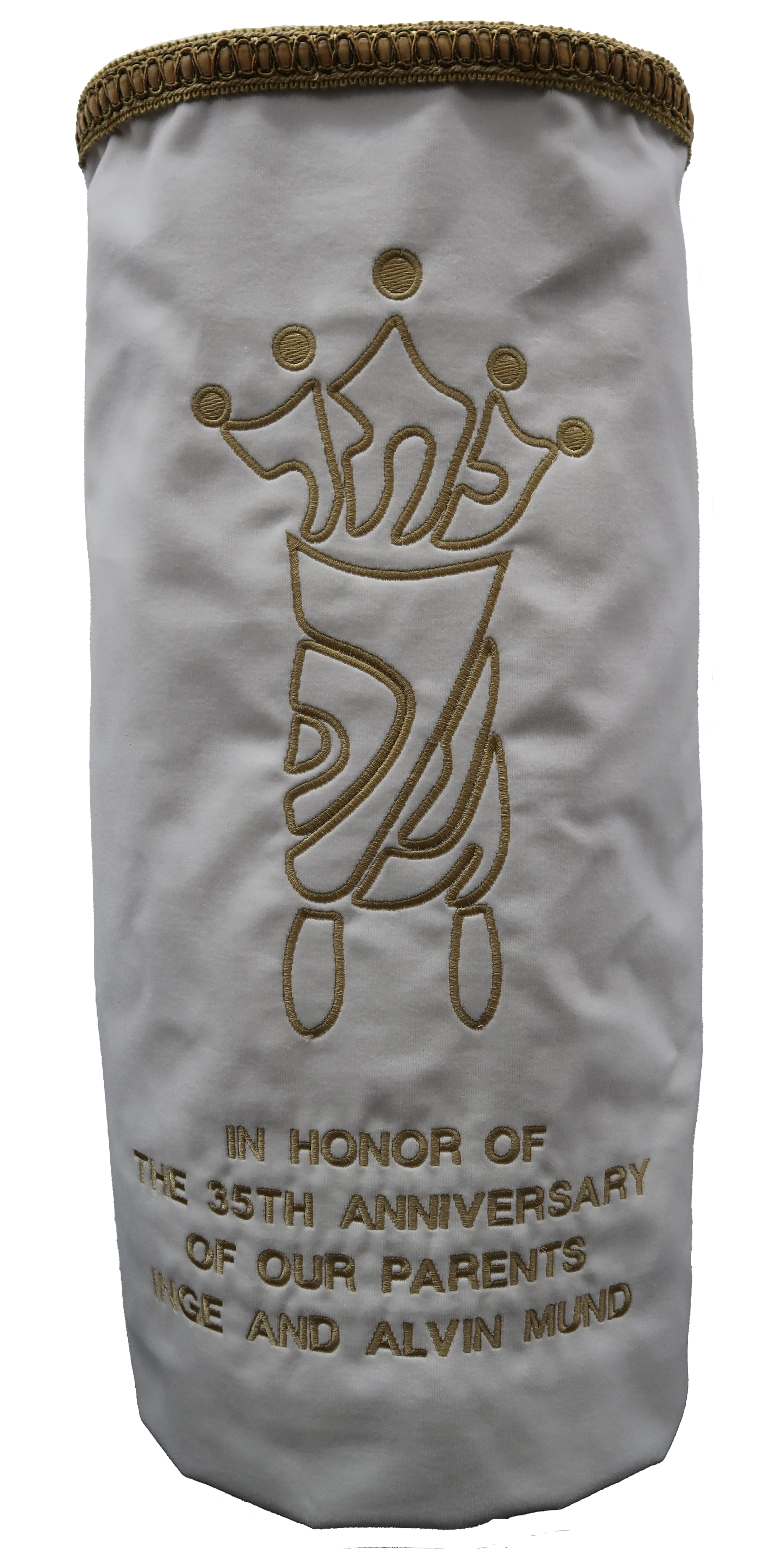 Prestige Velvet Torah Mantel — Crown Design, Classic Collection (TM850-WH)