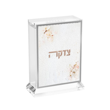 Leatherite Artwork Tzedakah Box - Blush Rose — Dimensions: 4.15" x 1.9" x 5.6"