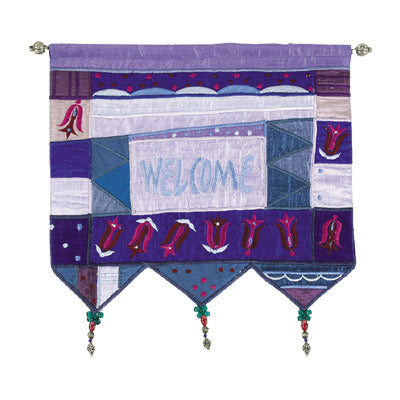 Engish Welcome Blue Flowers Wall Hanging
