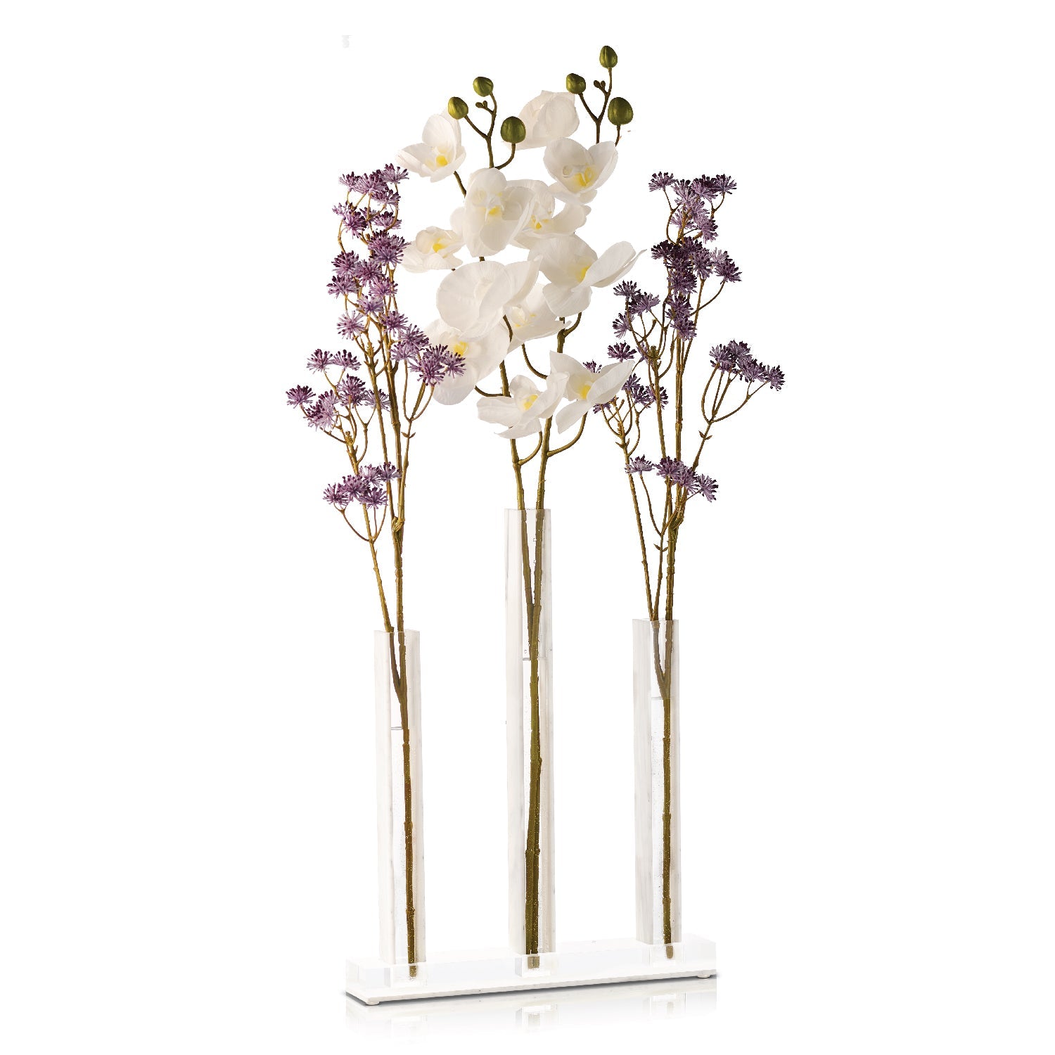 Triple Vase Centerpiece — White Marble — lucite Judaica decor | Judaica Square Lakewood