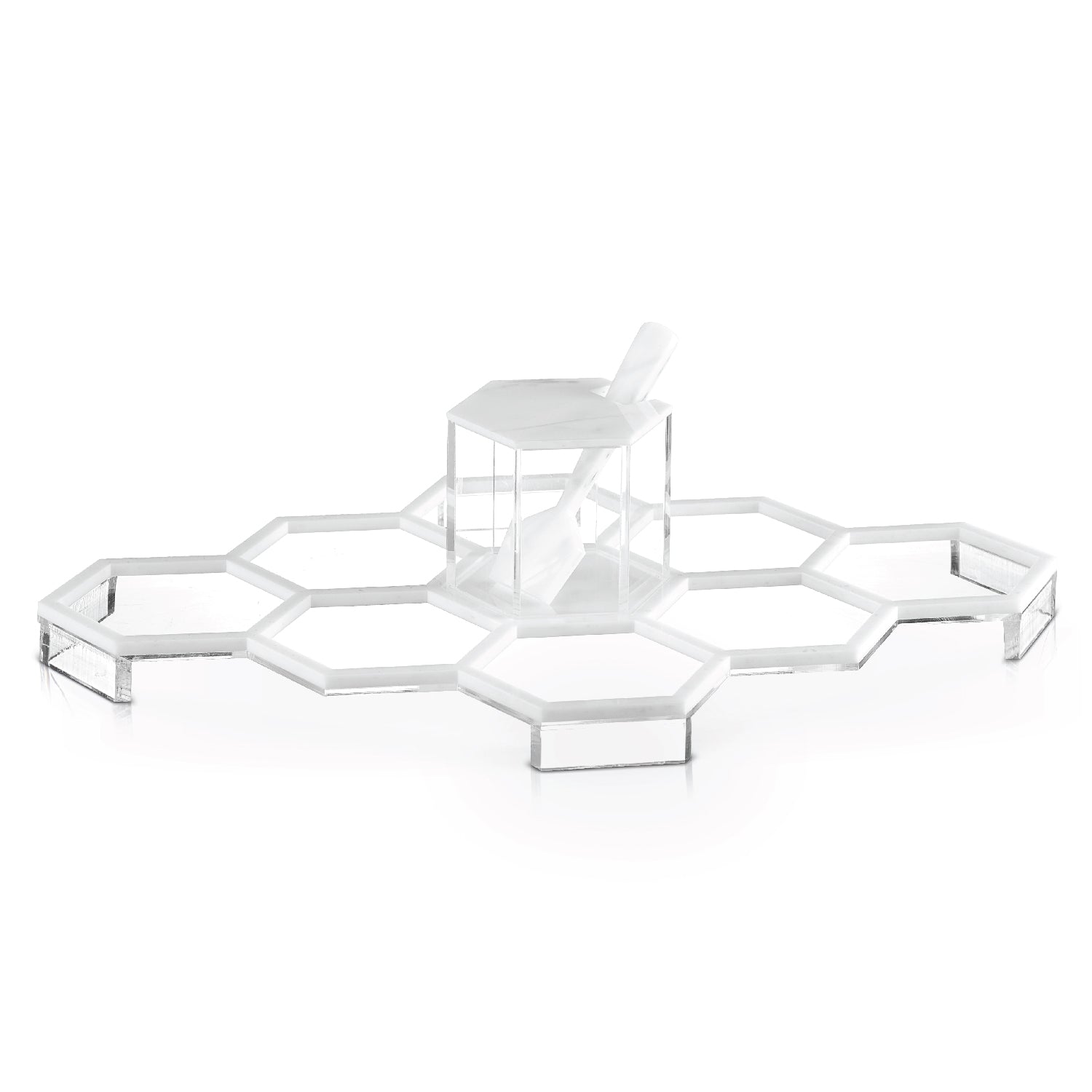 Honeycomb Tabletop Simanim Tray — lucite Judaica decor | Judaica Square Lakewood
