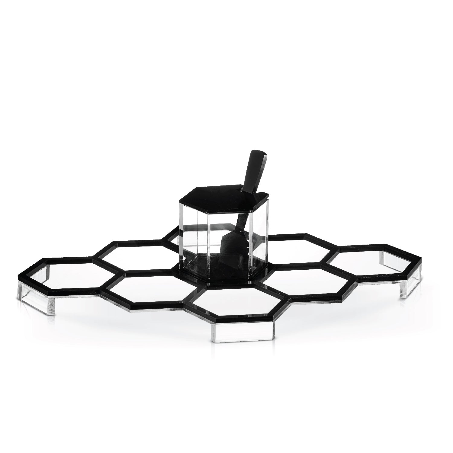 Honeycomb Tabletop Simanim Tray — Black — lucite Judaica decor | Judaica Square Lakewood