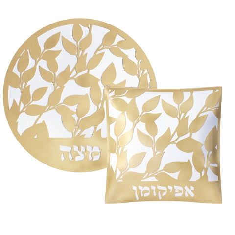Leaf Laser Cut Afikomen Bag and Matzah Cover Set