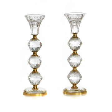 Crystal Candlestick-Pair-w/Gold Rings-9" (CS-X3131GZ)