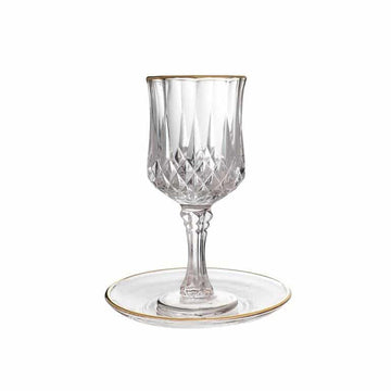 Crystal Kiddush Cup On Stem with Plate-Gold Rim (KC-X5353)