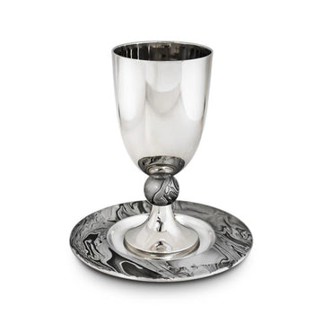 Stainless Steel Nickel Kiddush Cup Wave Design on Plate (KC-X5611)