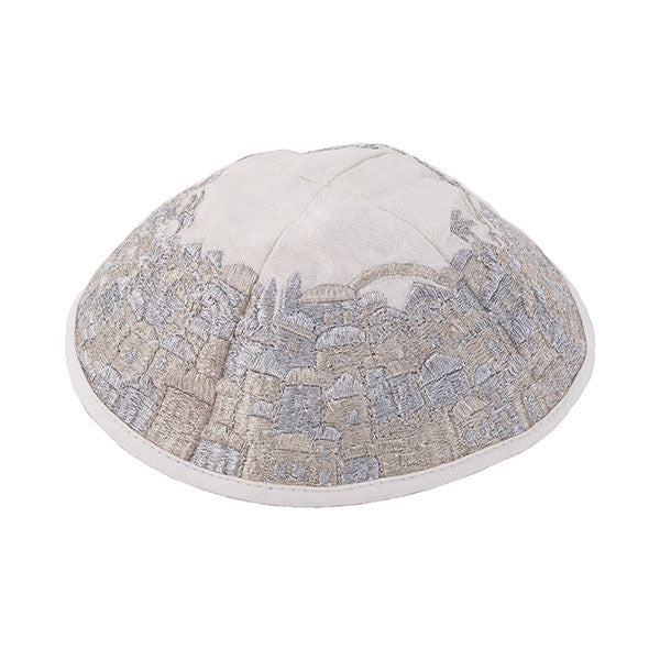 Emanuel Embroidered Kippah Jerusalem-- Silver (EM-YME15S)