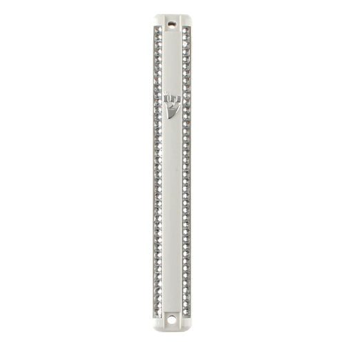 White Plastic Mezuzah 12 Cm - Rubber Plug — front | Judaica Square Lakewood