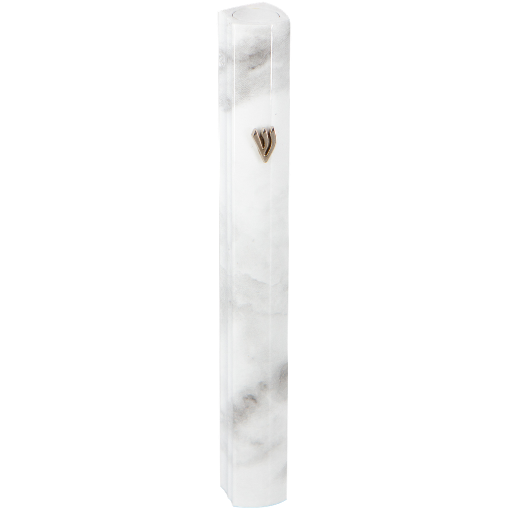 Aluminum Mezuzah 12 Cm 3D Painted -White Marvel — front | Judaica Square Lakewood
