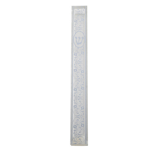 Clear Mezuzah 12 Cm Clear With Flower Design — front | Judaica Square Lakewood