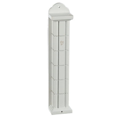 Wooden White Mezuzah 25 Cm- Squares — front | Judaica Square Lakewood