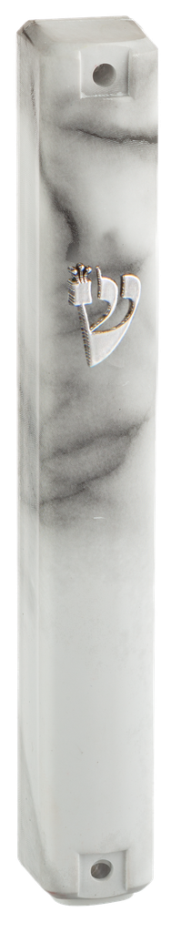 Plastic Mezuzah 15 cm - Gray Marble — front | Judaica Square Lakewood