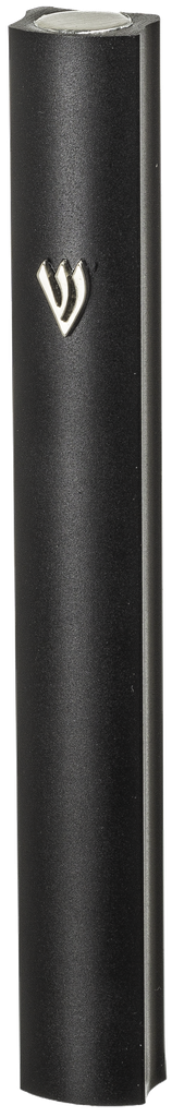 Aluminum Mezuzah With Metal Shin 12 Cm- Black — front | Judaica Square Lakewood