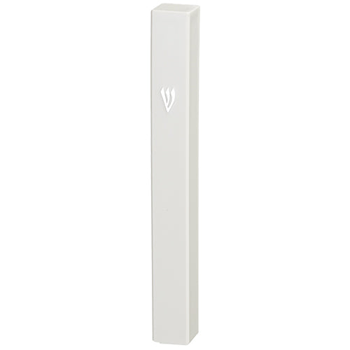 White Plastic Mezuzah with Rubber Cork 15 cm — front | Judaica Square Lakewood