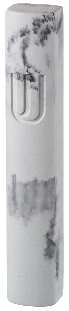 White Marble Cement Mezuzah 12 Cm — front | Judaica Square Lakewood
