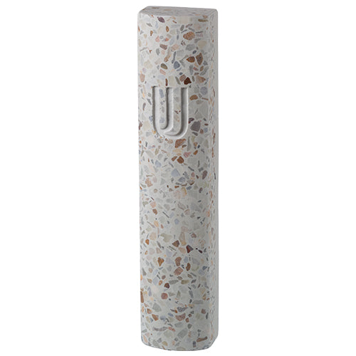 Dotted White Cement Mezuzah 12 Cm — front | Judaica Square Lakewood
