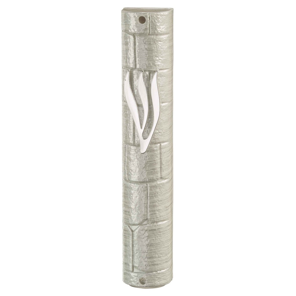 Plastic Mezuzah Cover 3D Metal Painted - Rubber Cork 15 cm- "The Kotel" with the letter Shi — front | Judaica Square Lakewood