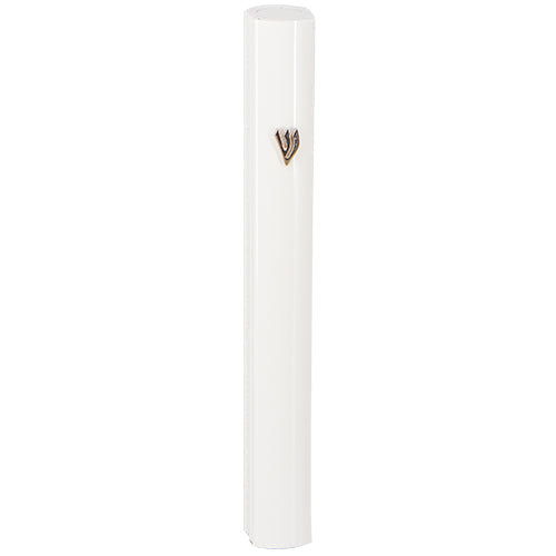 Aluminum Mezuzah 15 cm-with Metal White Shin — front | Judaica Square Lakewood