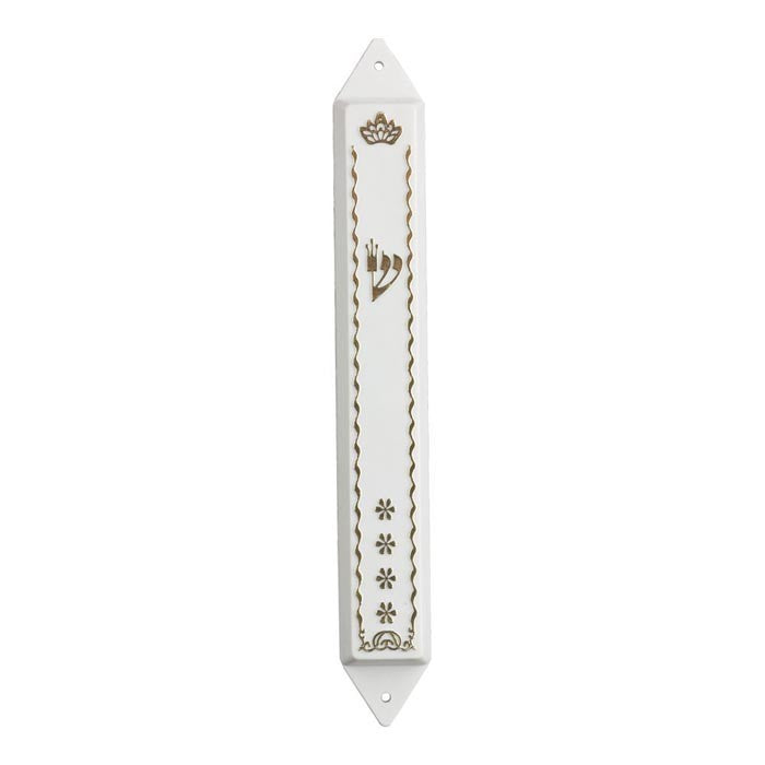 Plastic Mezuzah Case White Stars 12 Cm — front | Judaica Square Lakewood