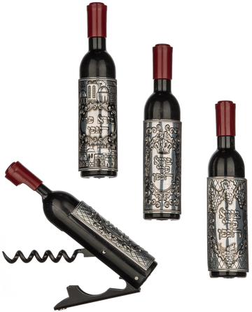 Wine Bottle Shape Cork Opener With Shabbos Silver Plate — Wine Decanter