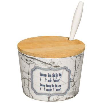 Bamboo Honey Dish "Shana Tovah" silver- 6.5 cm — Honey Dish