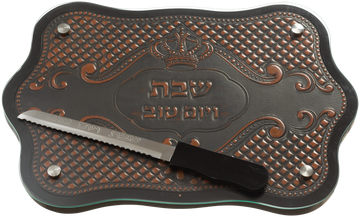 Elegant mahogany tray made of mahogany and glass Leather Look Challah — Challah Board