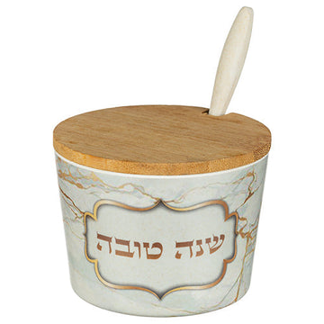 Bamboo Honey Dish "Shana Tovah"- 6.5 cm — Honey Dish