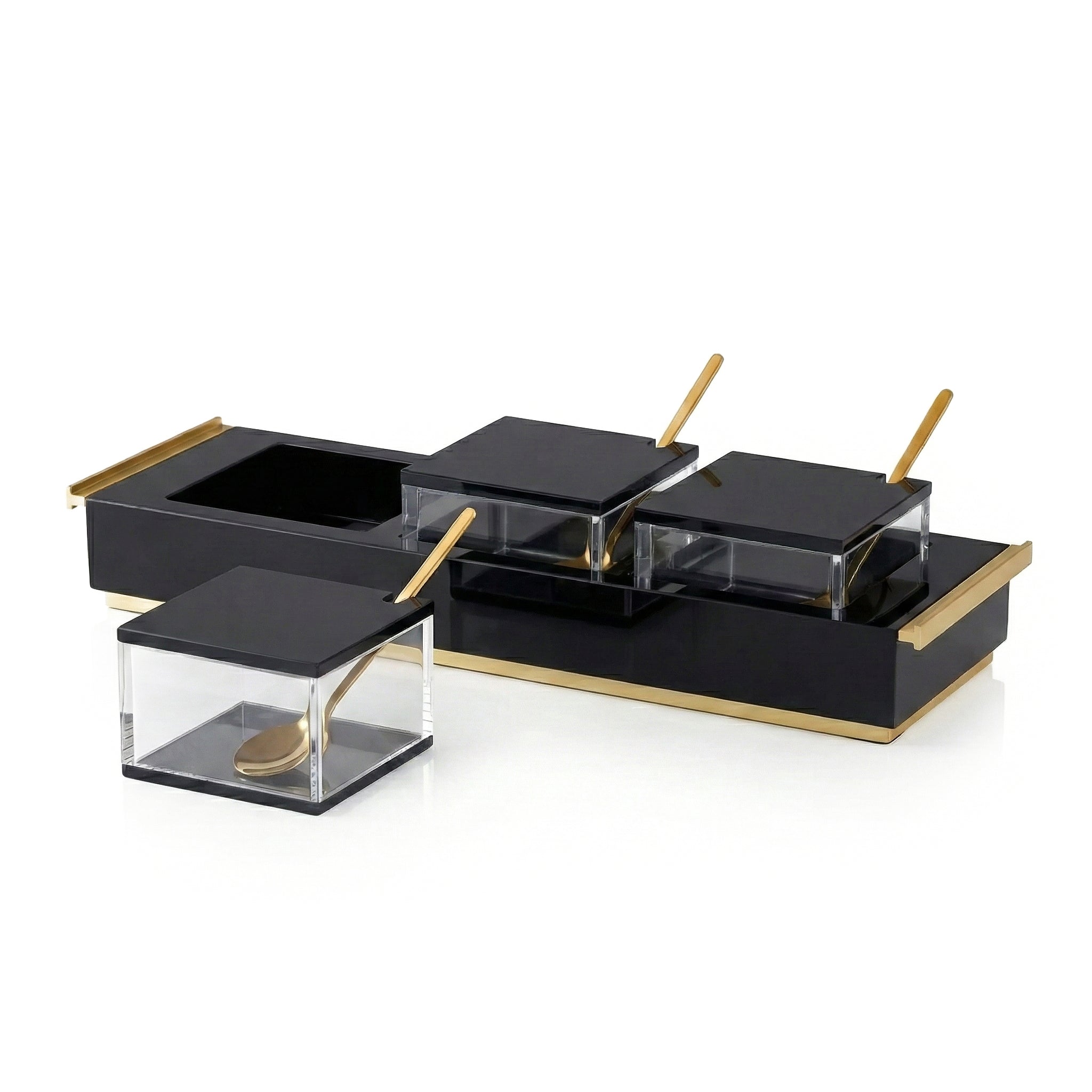 3 Dip Bowl Set — Black — Gold — lucite Judaica decor | Judaica Square Lakewood