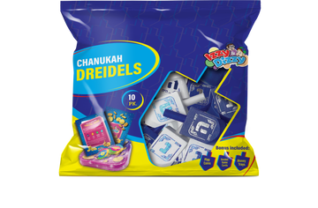 Chanukah Dreidels pouch of ten medium blue and white wood dreidels
