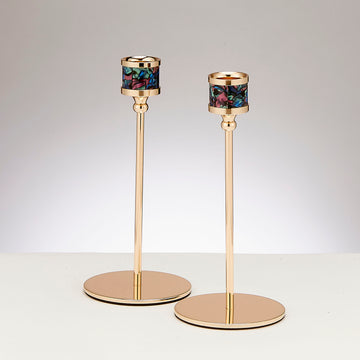 Rite Lite Set of 2 Goldtone Candlesticks, Enamel, Aluminum, 7 Inch CSH-33206