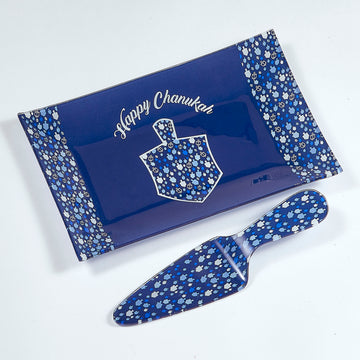 Rite Lite Chanukah Mosaic Glass Tray and Server Set, 11.5 x 7.5 Inch