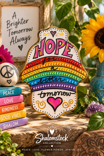 Hope for a Better Tomorrow Hamsa, rainbow Hope hamsa wall art with sunflowers and books
