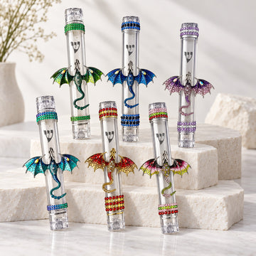 Jeweled Dragon Mezuzah Case, clear mezuzah cases with jeweled dragons in assorted colours
