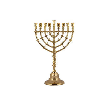 Emanuel Classic bronze menorah with branched arms, turned stem and bell base, Leaves design