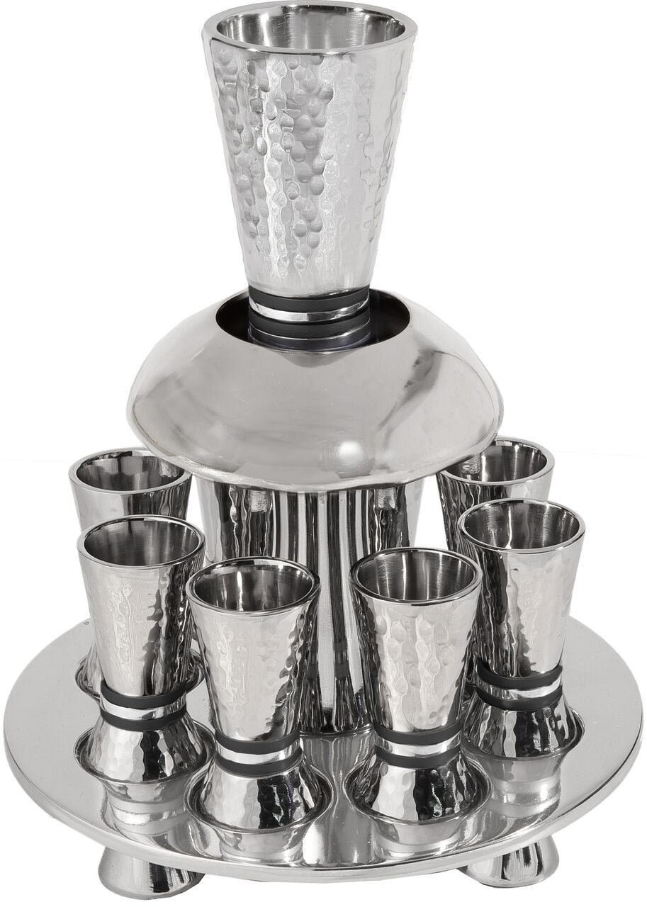 Emanuel Hammered Kiddush Fountain Cone Shape- Black Rings (EM-FNA4)