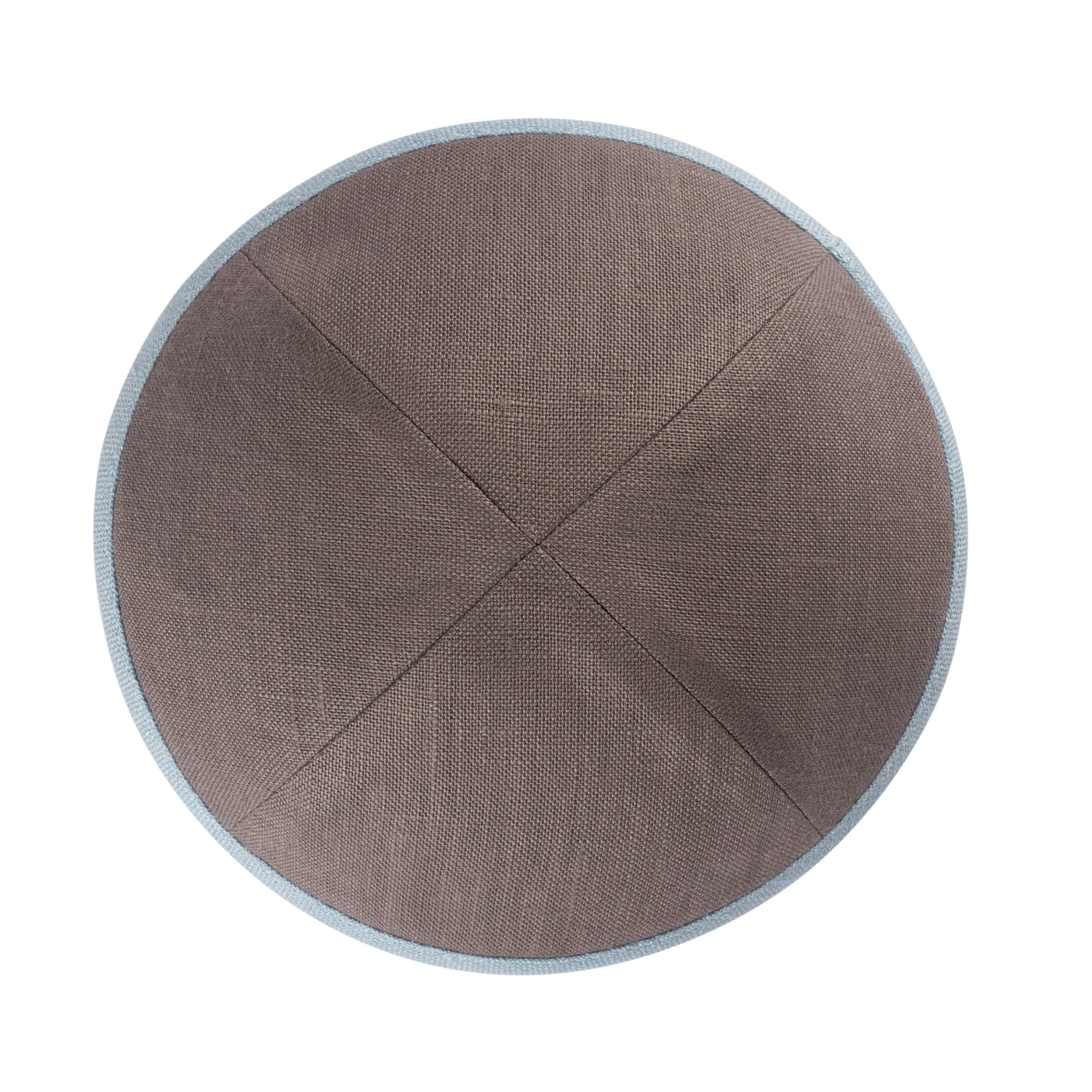 Blue Linen Kippah - showing rim trim, six-panel construction