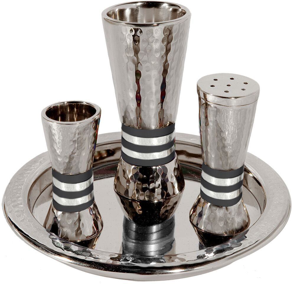 Emanuel Hammered Havdallah Set Conical Shape- Black Rings (EM-HAC4)