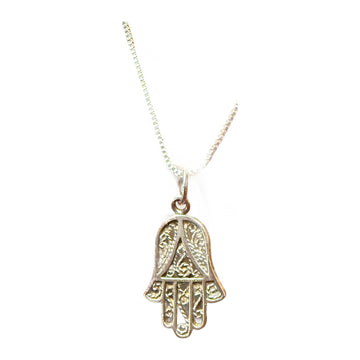 Hamsa Necklace, Vintage Style Sterling Silver Filigree, 18 Inch, front view