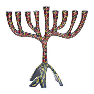 Hanukkah Menorah, Painted, Medium, 9.2 in, front view